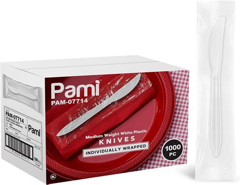 Amazon PAMI Medium Weight Disposable White Plastic Knives 1000