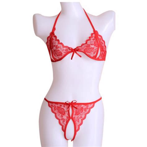 Jual Bra Set Open G String Lingerie Wanita Lace Bra Transparan Sexy