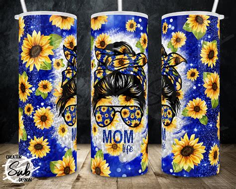 Sunflower Mom Life Tumbler Royal Blue Glitter Print Flower Etsy Uk