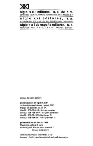 Foucault Historia De La Sexualidad Ii El Uso De Los Placeres 1984 Pdf