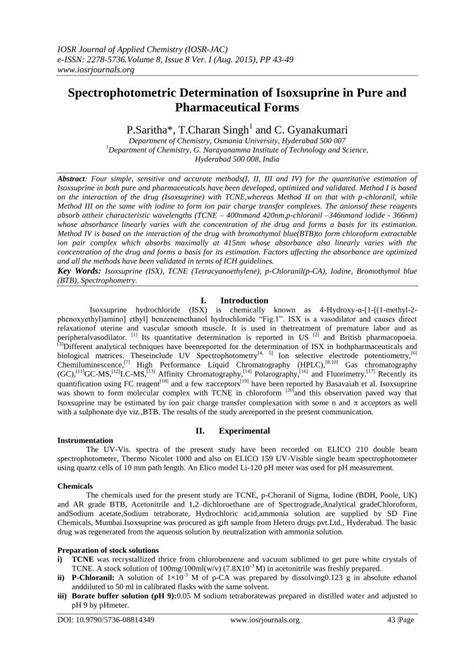 Pdf Spectrophotometric Determination Of Isoxsuprine In Pure And