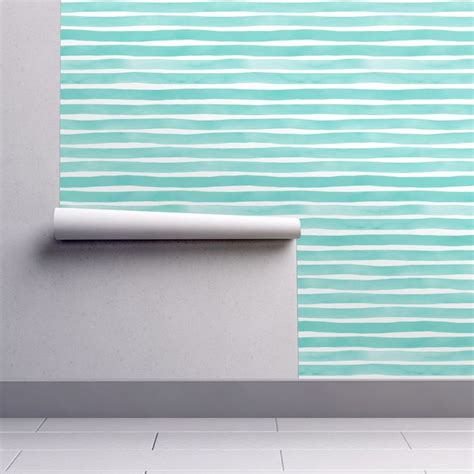 Watercolor Stripes M+M Aqua by Friztin Wallpaper | Spoonflower ...