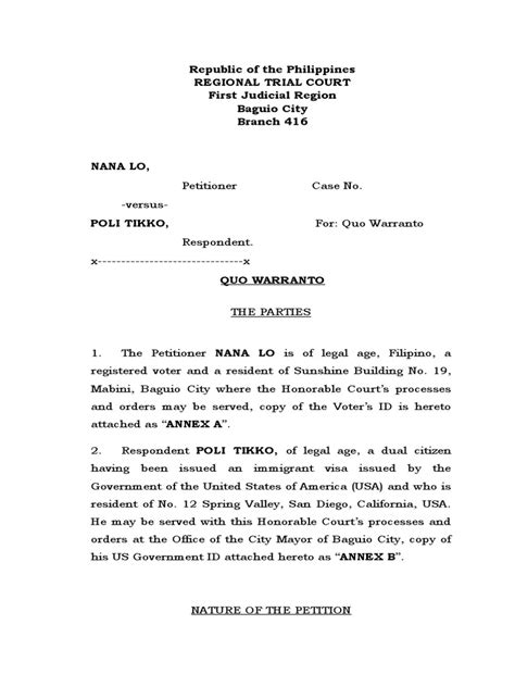 Republic Of The Philippines Regional Trial Court First Judicial Region Baguio City Branch 416