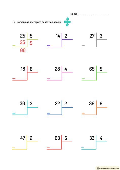 Atividades de matemática divisão simples