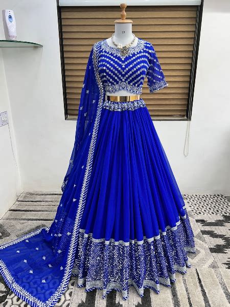 Royal Blue Color Lehenga Choli In Georgette With Readymade Blouse And