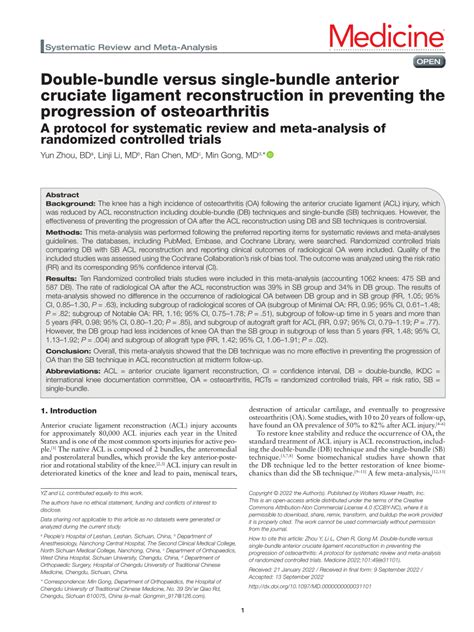 Pdf Double Bundle Versus Single Bundle Anterior Cruciate Ligament