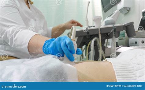 Doctor Gynecologist Working On Ultrasound Device In Modern Medic Clinic