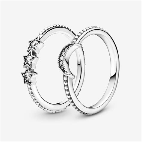 Celestial Moon And Stars Ring Set Sterling Silver Pandora Us