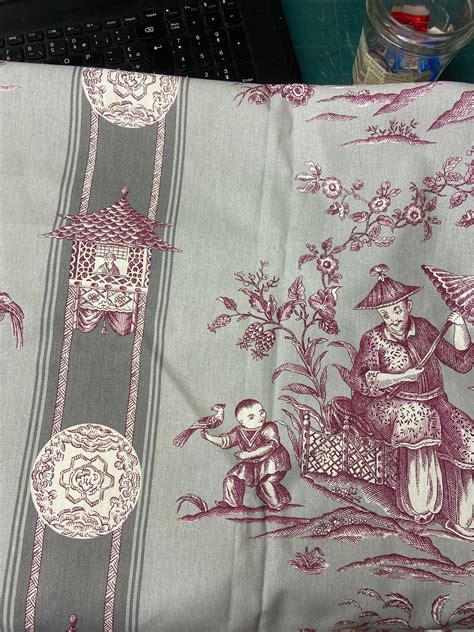 Tissu toile de Jouy chinoiseries fond gris L esprit des Lumières