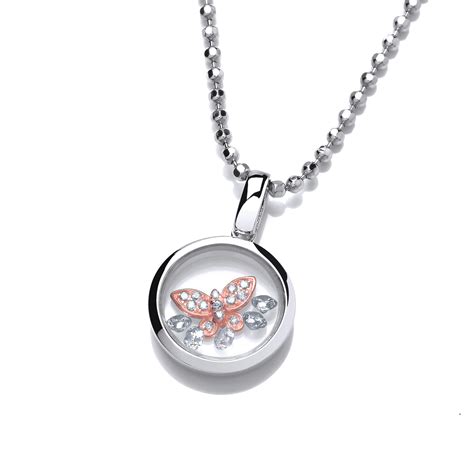 Celestial Silver And Rose Gold Mini Butterfly Pendant Without Chain