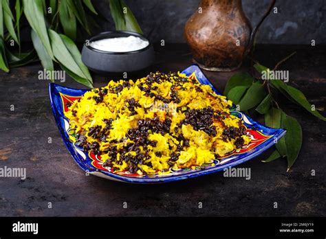 Traditional Persian Zereshk Polo With Saffron Rice And Berberis Served