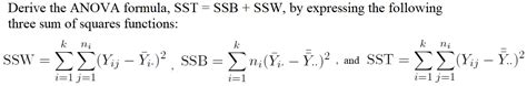 Solved Derive The Anova Formula Sst Ssb Ssw By