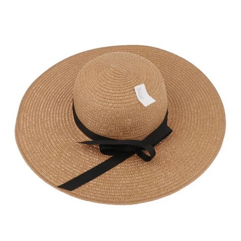 Womens Summer Large Floppy Folding Wide Brim Cap Straw Beach Hat Khaki