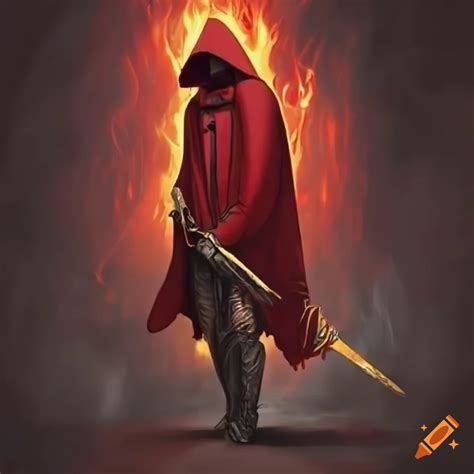 Digital Artwork Of A Red Cloaked Man With Golden Swords On Craiyon