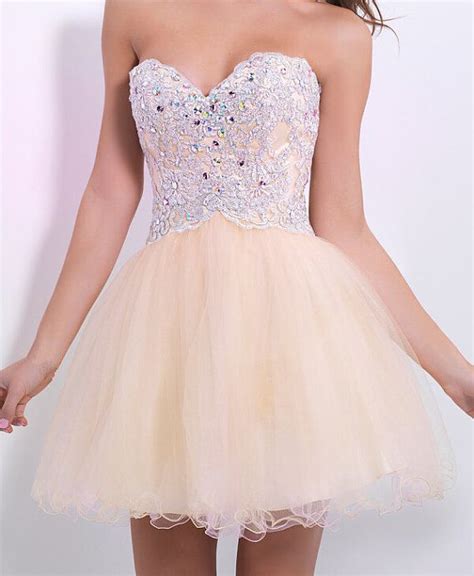 Champagne Tulle Empire Lace Applique Homecoming Dress