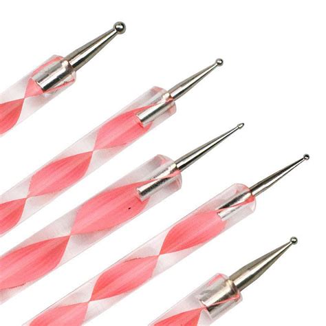 5Pcs Set 2 Way Pink Acrylic Handle Dotting Marbleizing Pen Tool Set