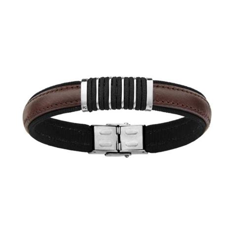 Bracelet Acier Homme Cuir Marron Avec Cordes