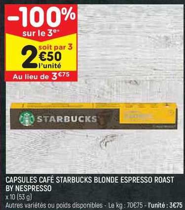 Promo Capsules Caf Starbucks Blonde Espresso Roast By Nespresso Chez