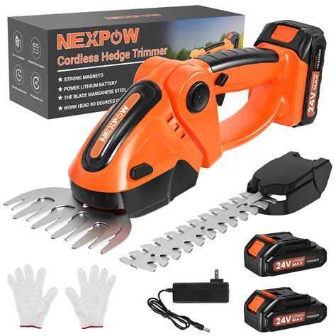 Nexpow Cordless Hedge Trimmer 24v Battery Powered 2 In 1 Cordless Grass Shears 2 Batteries