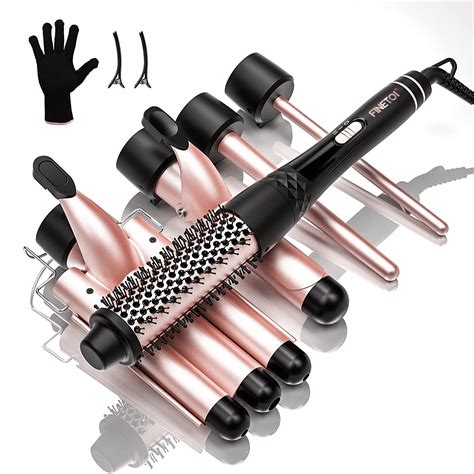 Beach Wave Curling Iron Wand, FINETOL 5 in 1 Hair Waver 3 Barrel
