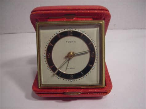 West German Florn Travel Alarm Clock In Red Leather Case With