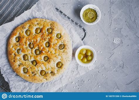 Traditional Italian Focaccia Bread With Olives Rosemary Salt And Olive Oil Homemade Focaccia