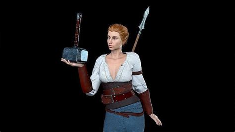 3d Model Medieval Female Warrior Vr Ar Low Poly Cgtrader