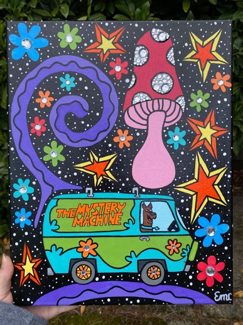 Scooby Doo Trippy Canvas Painting Hippie Painting Mini Canvas Art