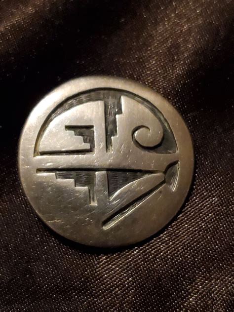 Vintage Hopi Sterling Silver Symbol Overlay Pin Brooc Gem