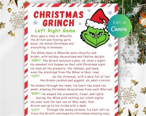 Christmas Left Right Grinch Game Christmas Pass The Prize Right Left