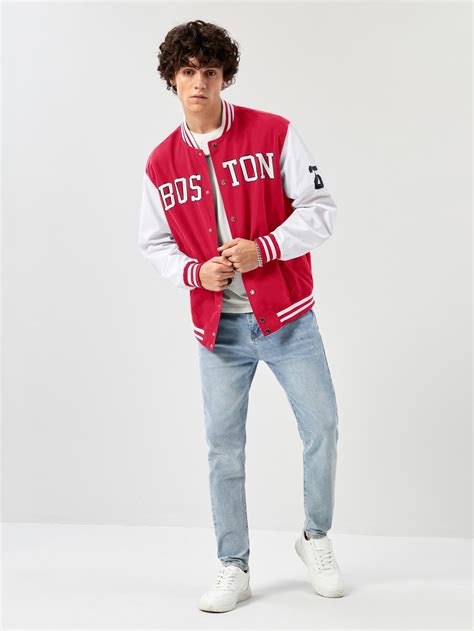 Manfinity Sporsity Men Letter Graphic Striped Trim Varsity Jacket