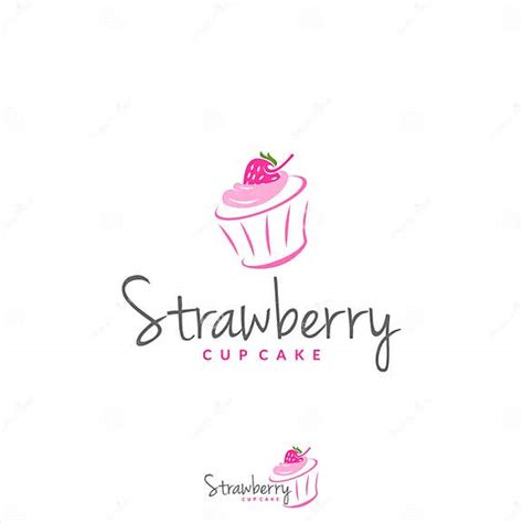 Strawberry Cup Cake Logo Bakery Badge Template Stock Vector