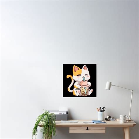 Boba Tea Bubble Cat Kawaii Neko Anime Cute Cat Boba Poster For Sale