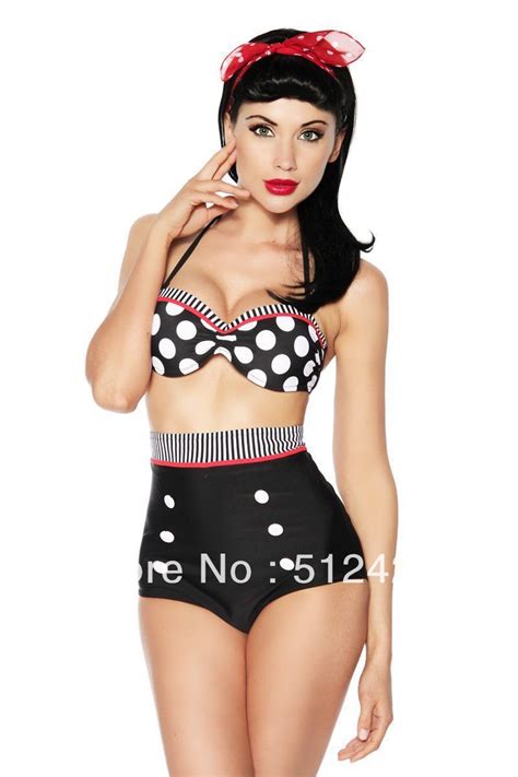 Best Vintage High Waist Polka Dot Bikini Set Cutest Retro Swimsuit Pin