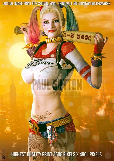 Harley Quinn Sexy Margot Robbie Suicide Squad Dc Comic A3 Signed Print