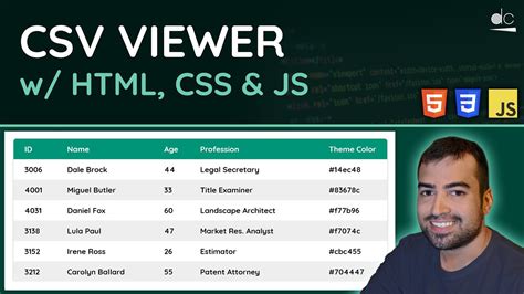 Csv Viewer With Html Css And Javascript Project Video Youtube