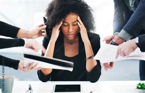 Black Woman Headache Or Stress With Office Documents For Attorney