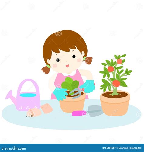 Girl Planting Healthy Organic Vegetable Cartoon Stock Vector