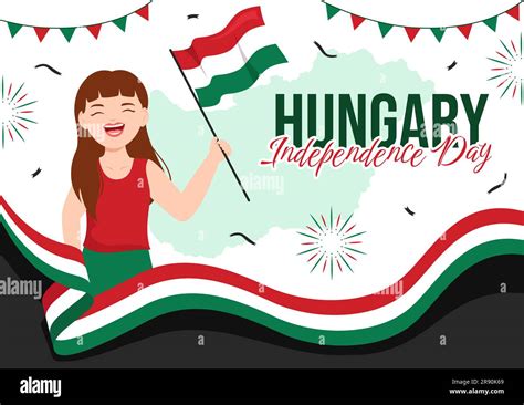 Happy Hungary Independence Day Vector Illustration With Hungarian Waving Flag Background In