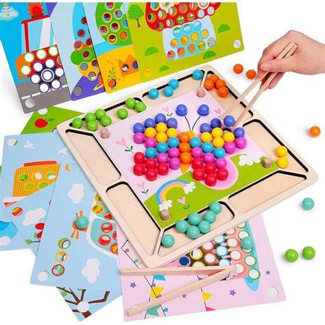 Jouet Montessori en Bois Éducatif Jeux de Plateau Jeu de Clips de