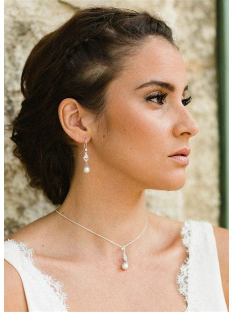 Boucles d oreilles mariée Clélie pendantes avec perles So Hélo