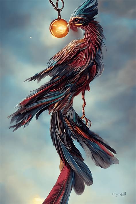 Beautiful Woman Phoenix Bird In Jewel Tone Feathers At Sunset