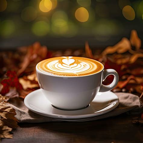 coffee latte art in a beautiful foamy white coffee cup bokeh background ...