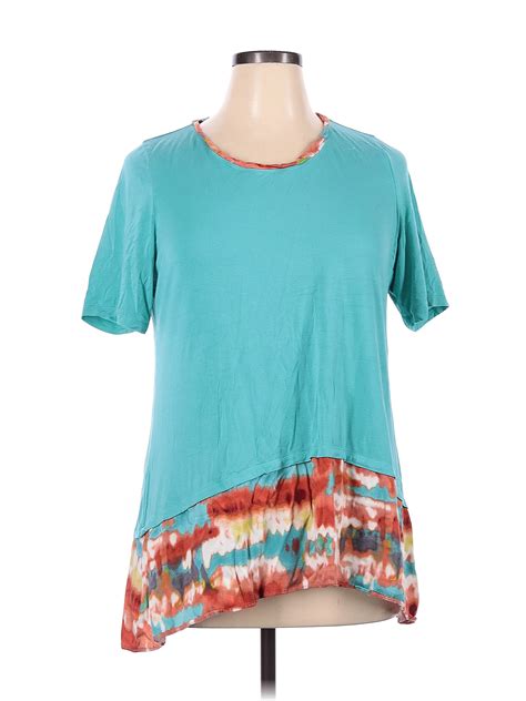 Logo By Lori Goldstein Color Block Blue Teal Short Sleeve T Shirt Size