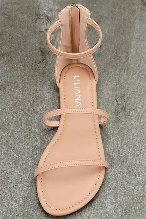 Cute Nude Sandals Nude Flat Sandals Nude Ankle Strap Sandals