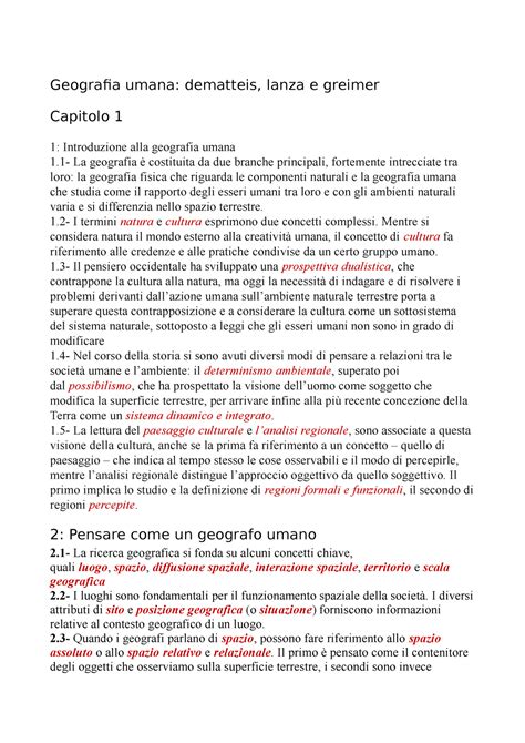 Appunti Geo Geografia Umana Dematteis Lanza E Greimer Capitolo 1 1