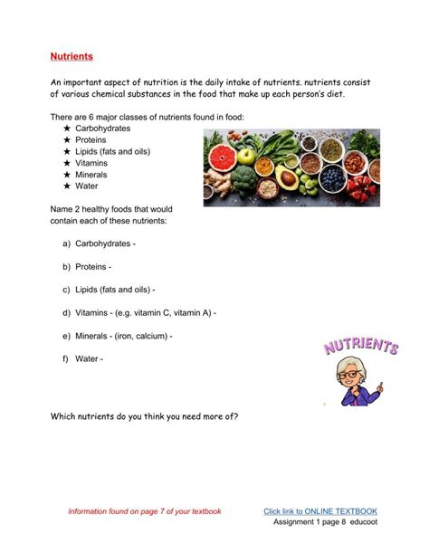 Nutrition P8 Exercise For Level 3 Live Worksheets