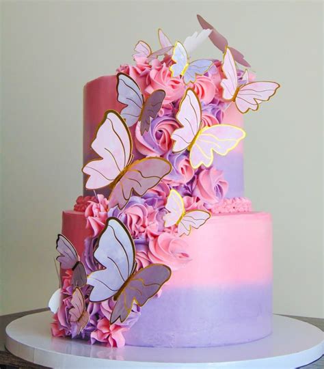 Two Tier Butterfly Birthday Cake With Strawberry Filling