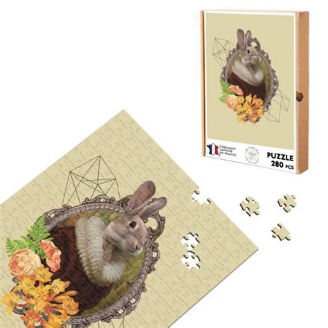 Puzzle Classique 280 pièces Madame Lapin Portrait Fleurs Collage Art