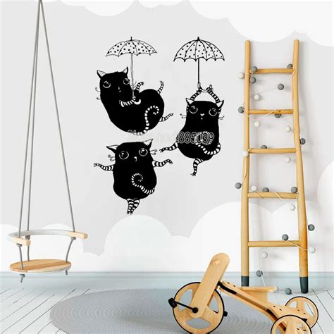 Cute Wall Stickers Dancing Kitties Baby Girl Nursery Wall Decal Removable Vinyl Newest Creative ...